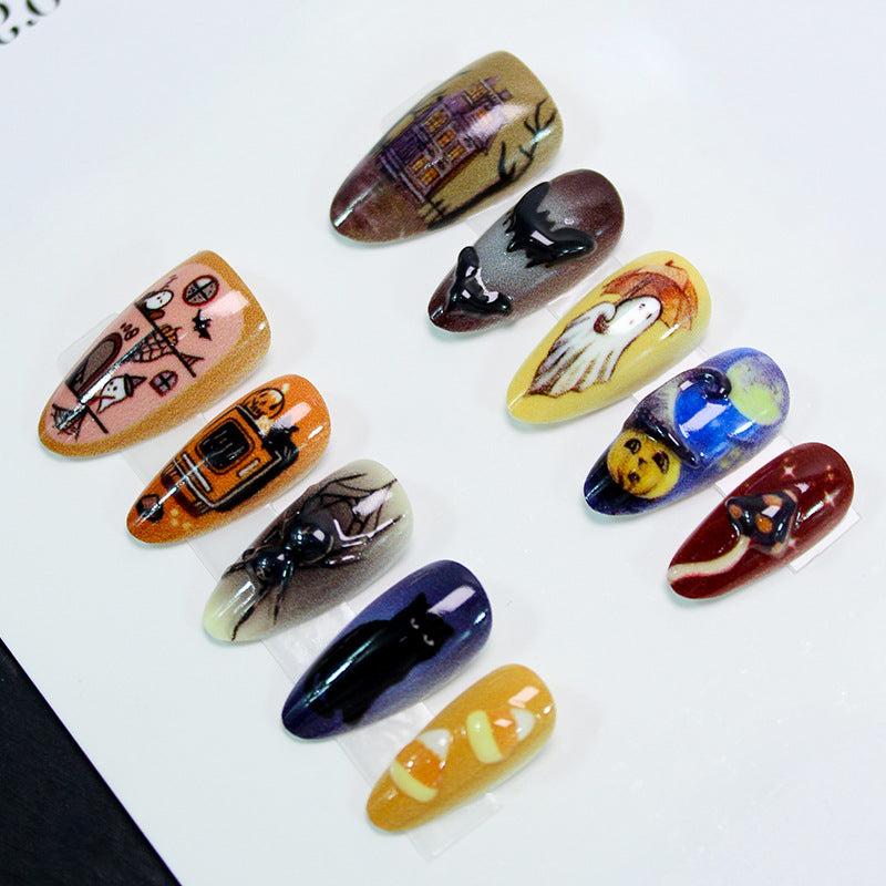 Halloween Art Nail Set with Creative Ghost, Pumpkin, and Animal Designs Kalsten