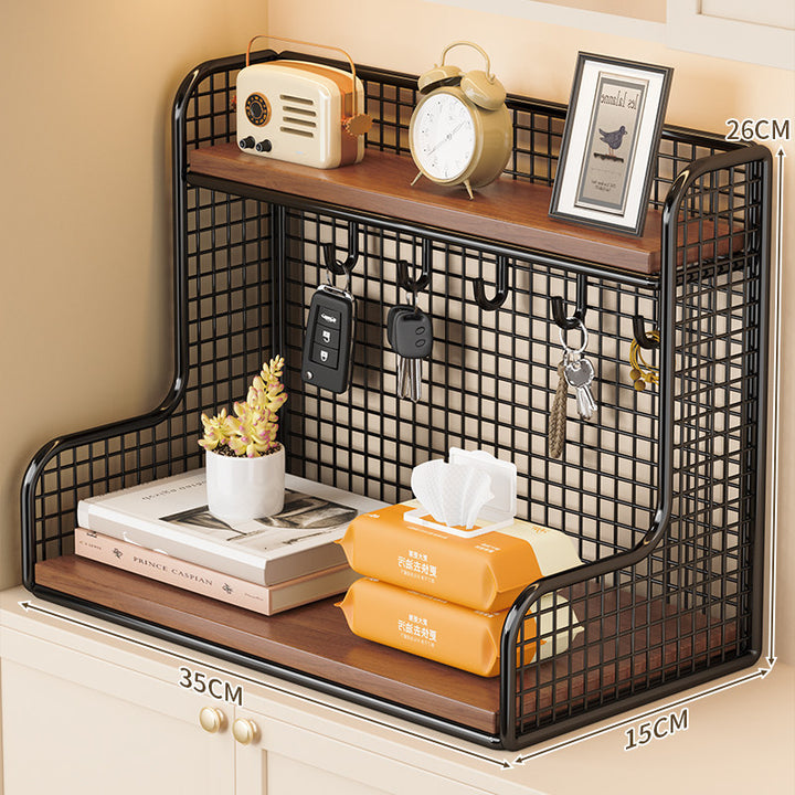 Wall-Mounted Double-Shelf Organizer with Hooks Kalsten