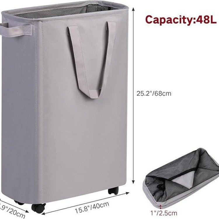 Foldable laundry basket with wheels and practical lid Kalsten