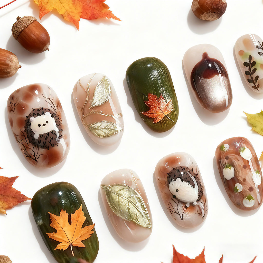 Artistic Autumn Themed Press-On Nail Art Set Kalsten