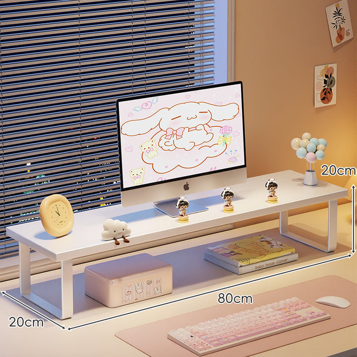Elevated Monitor Riser Stand with Wood-Effect Top Metal Frame and Under-Shelf Storage