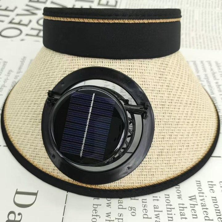 Adjustable sunshade for with removable solar fan and breathable straw effect Kalsten