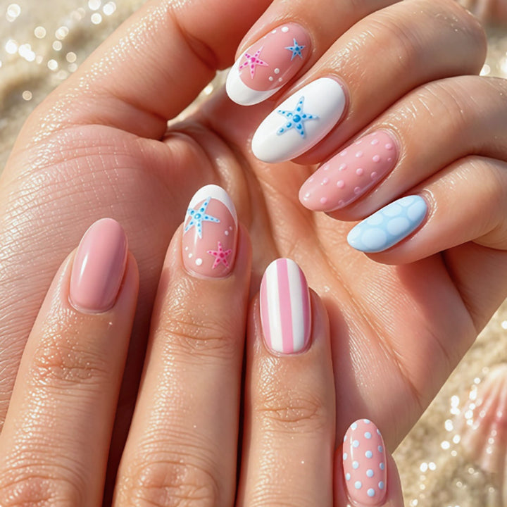 Decorative Press-On Nail Art Set with Geometric Patterns