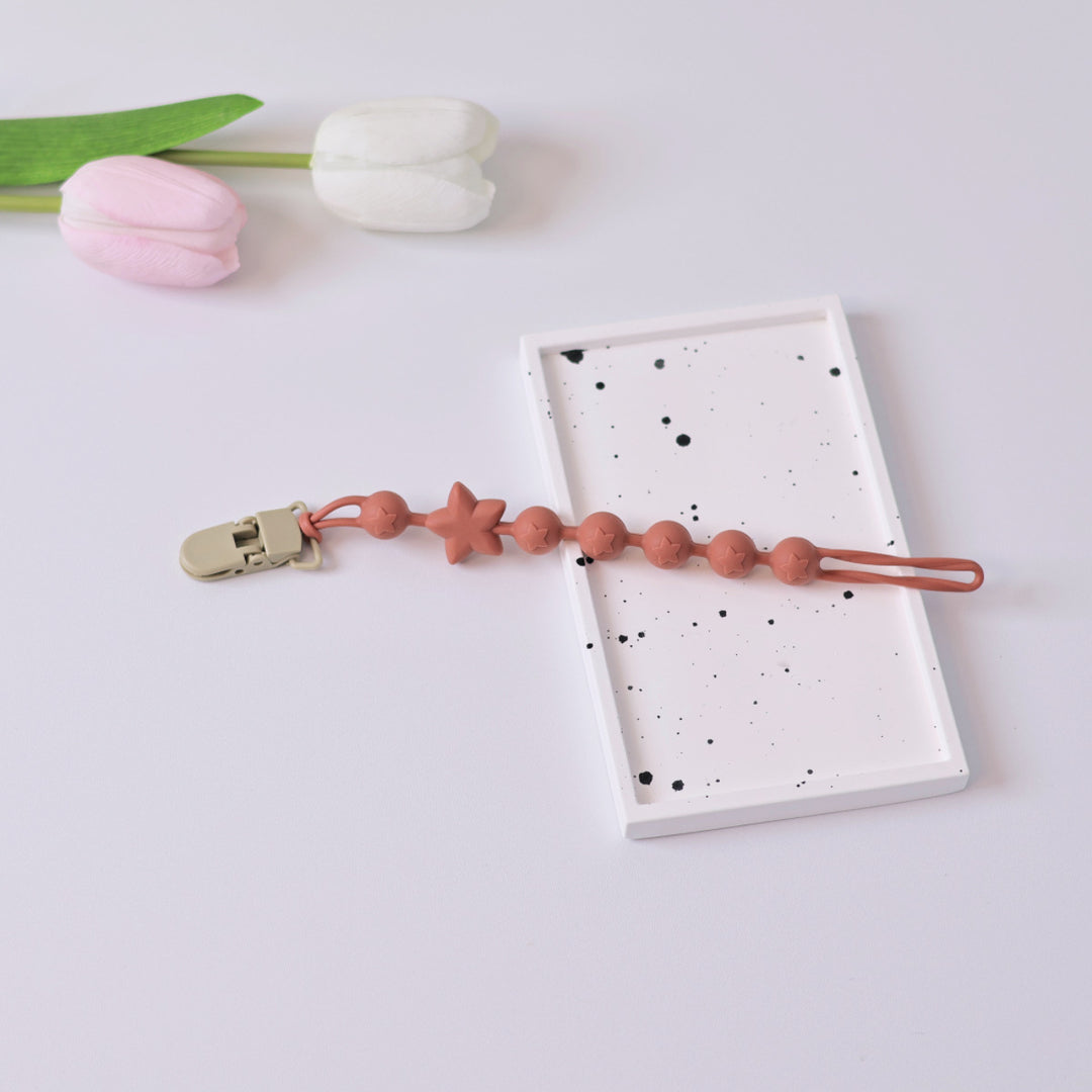 Silicone Sensory Bead Pacifier Leash with Safety Snap Clamp