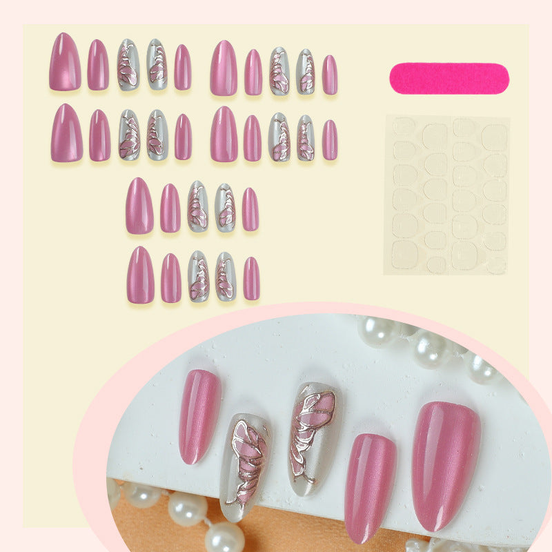 Artistic Press-On Nail Art Set with Gold Leaf Design Kalsten