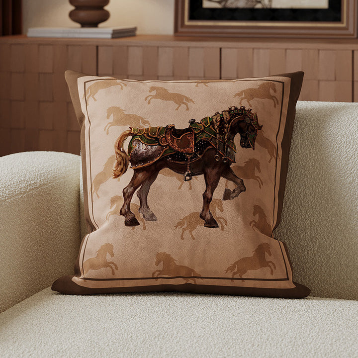 Decorative Velvet-Front Throw Pillow Cover with Unicorn Motif and Contrast Piped Edge