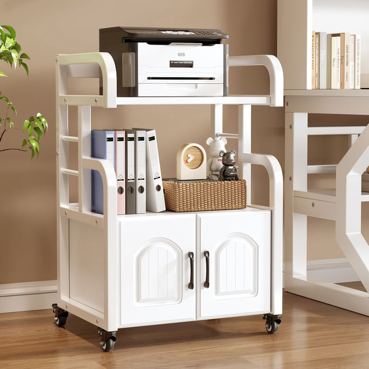 Multifunctional wooden cart with shelves and drawers Kalsten