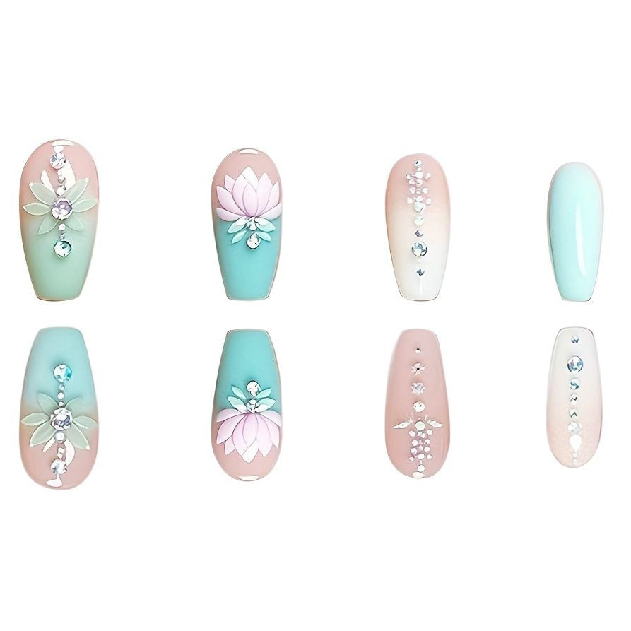 Floral and Gemstone Nail Art Extensions Kalsten