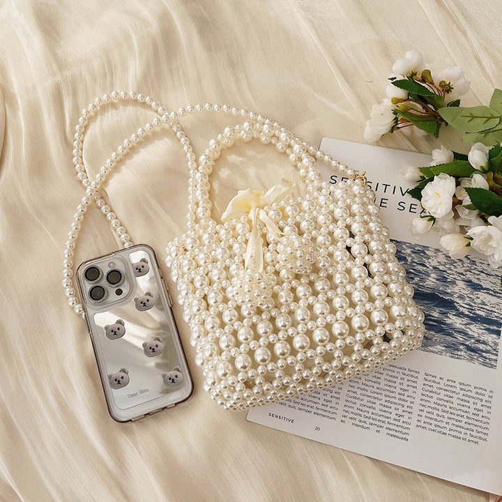 Pearl-Embellished Floral Evening Handbag