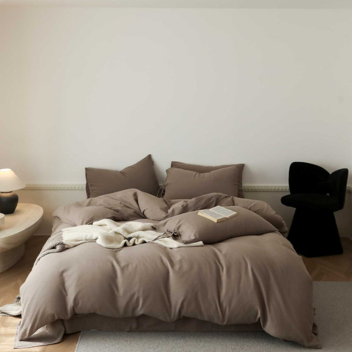 Breathable stonewashed bed linen set made of cotton-linen blend