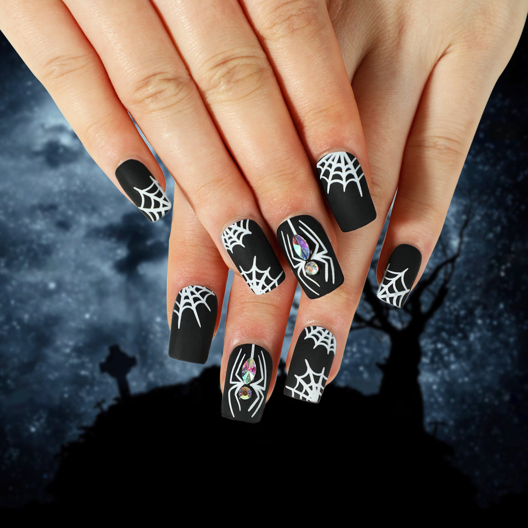 Artful Nail Extensions with Spider and Spider Web Design Kalsten