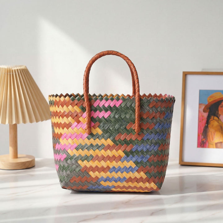 Handwoven tote bag with bamboo handles Kalsten