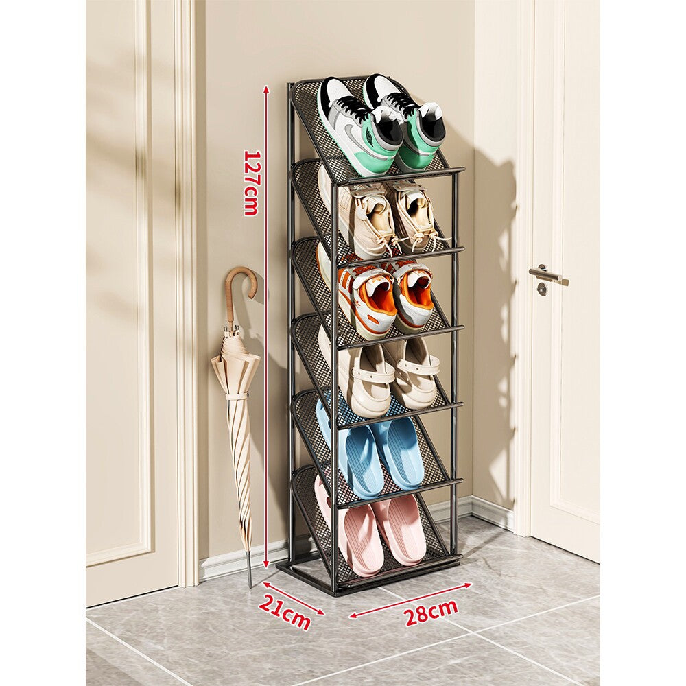 Four-Tier Vertical Angled Metal Mesh Shoe Rack Organizer