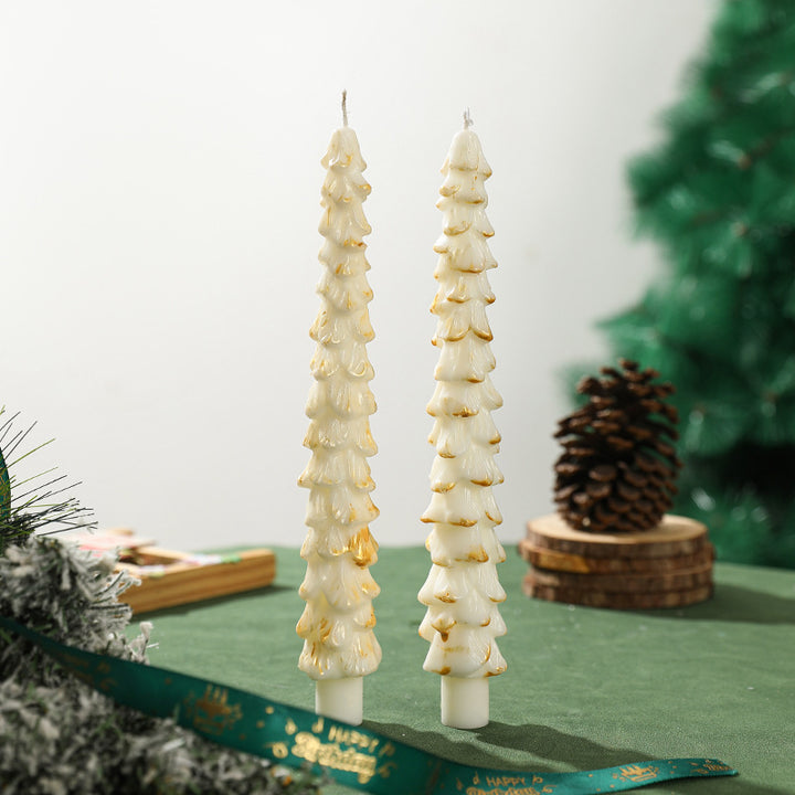 Sculpted Evergreen Tree Taper Candle Set Decorative Holiday Table Candles