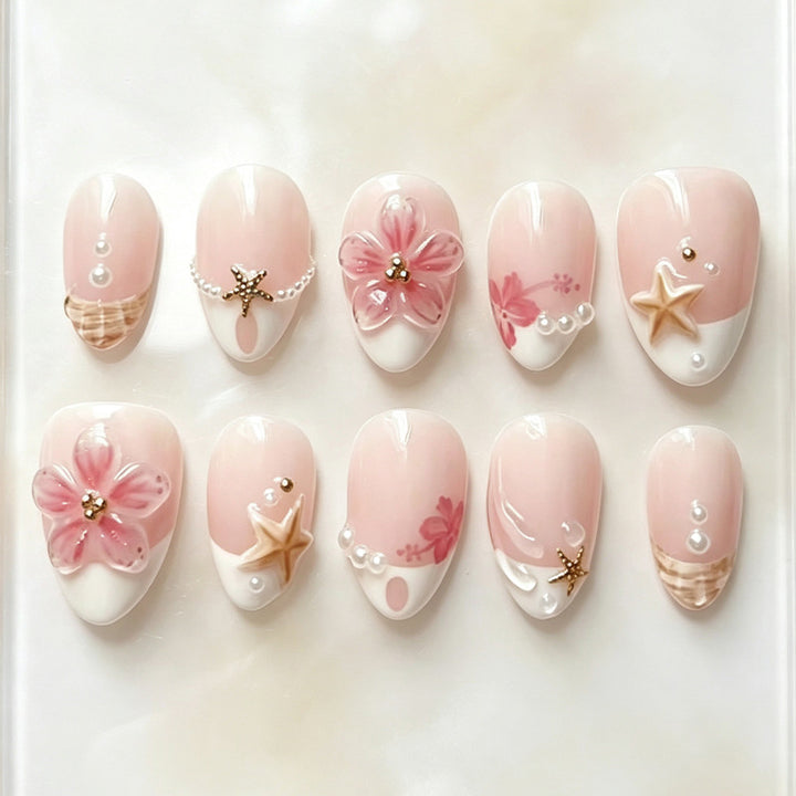 Artificial nail set with maritime details and floral accents Kalsten