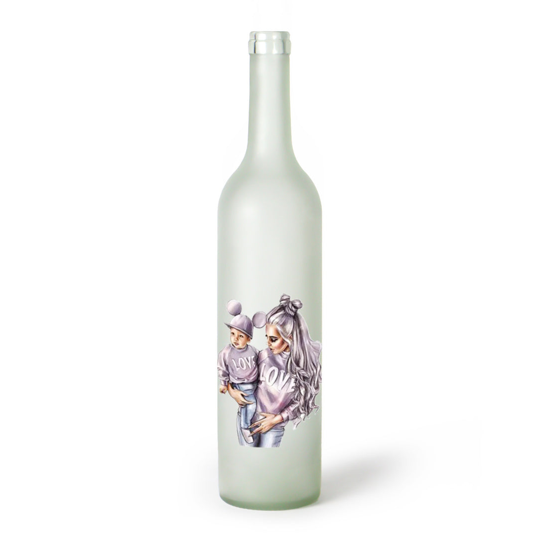 Decorative Frosted Glass Bottle Vase With Fashion Collage Decal