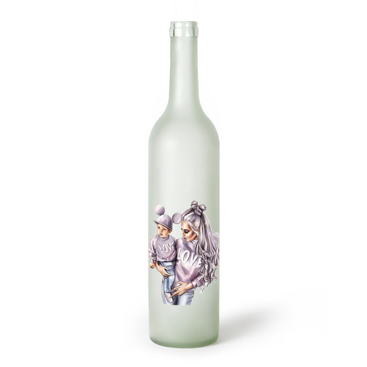 Decorative Frosted Glass Bottle Vase With Fashion Collage Decal
