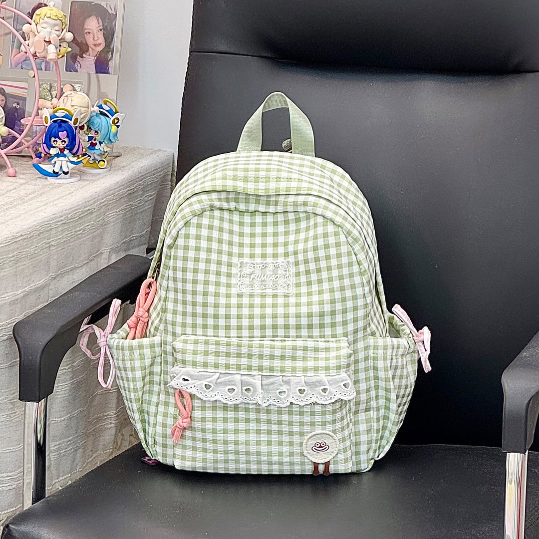 Cute Gingham Print School Backpack Kalsten