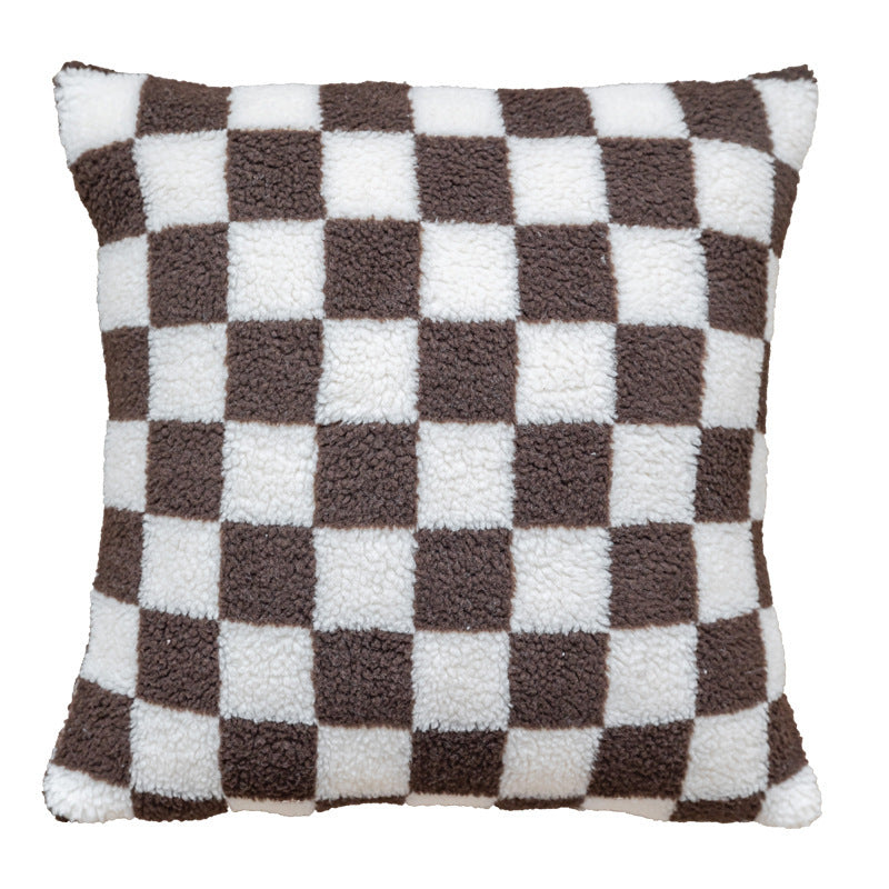 Plush Checkered Sherpa Accent Pillow Cushion