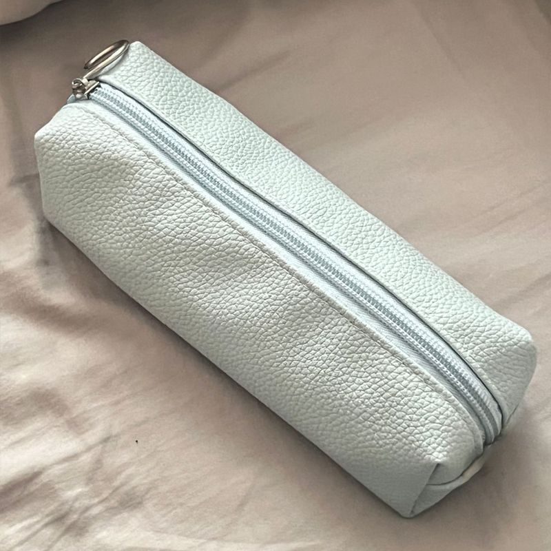 Textured Leather Zippered Pencil Case