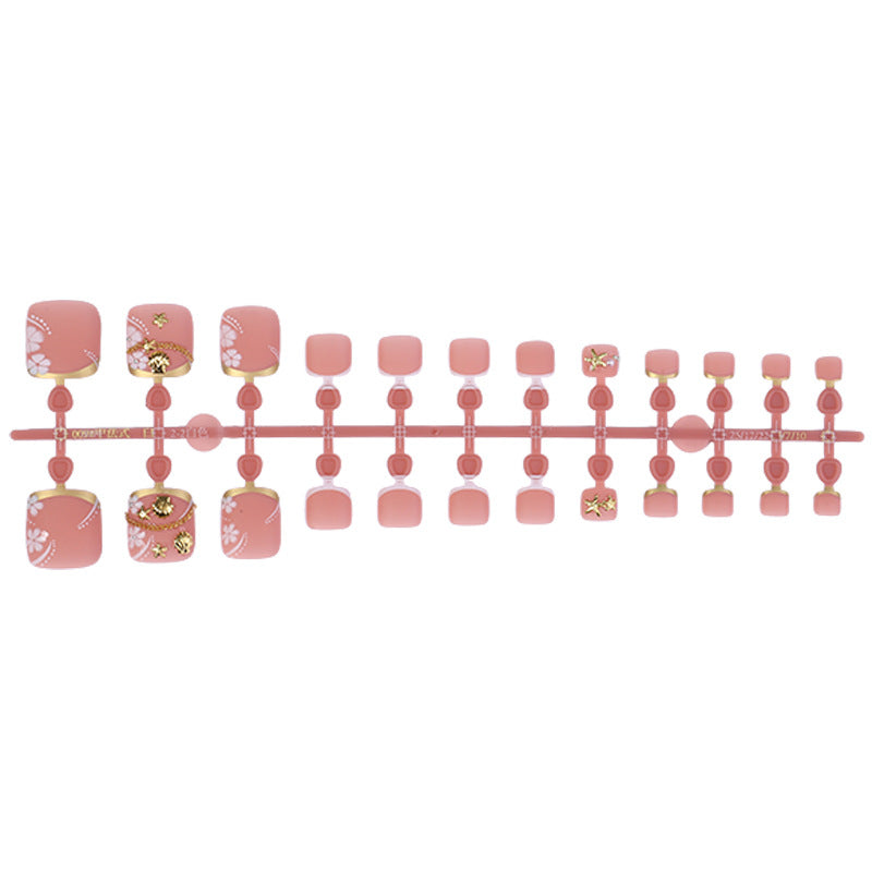 Floral Design Press-On Nail Set with Gold Accents Kalsten
