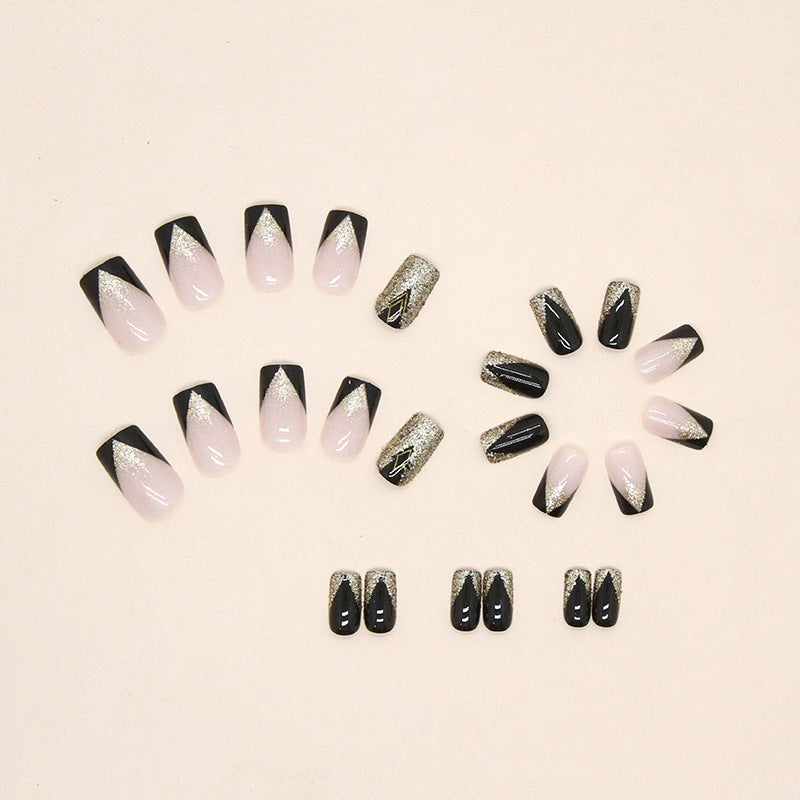 Glamorous Press-On Nail Set with Glitter and Artistic Design Kalsten