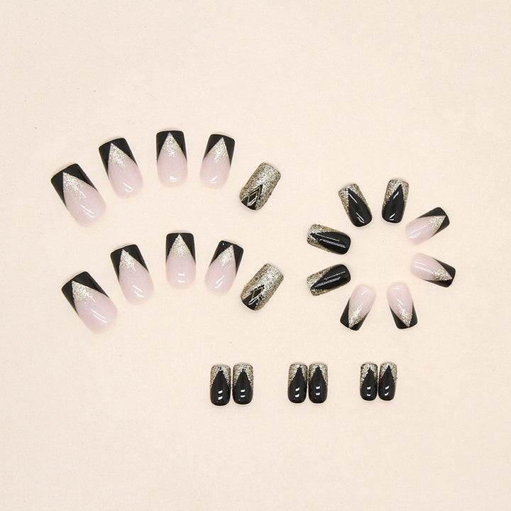 Glamorous Press-On Nail Set with Glitter and Artistic Design Kalsten