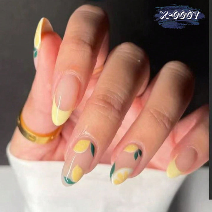 Stylish Nail Art Set with Lemon and Floral Design