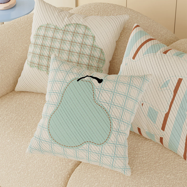 Decorative Cotton-Linen Throw Pillow Cover Set with Pastel Shape Motifs and Quilted Texture