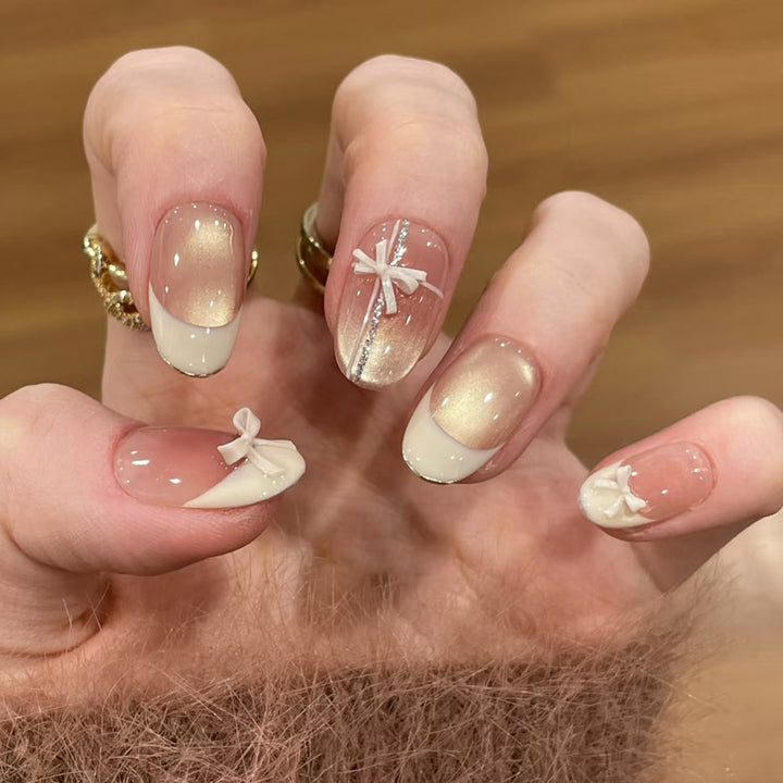 Stylish Press-On Nail Set with Elegant Floral Accents Kalsten