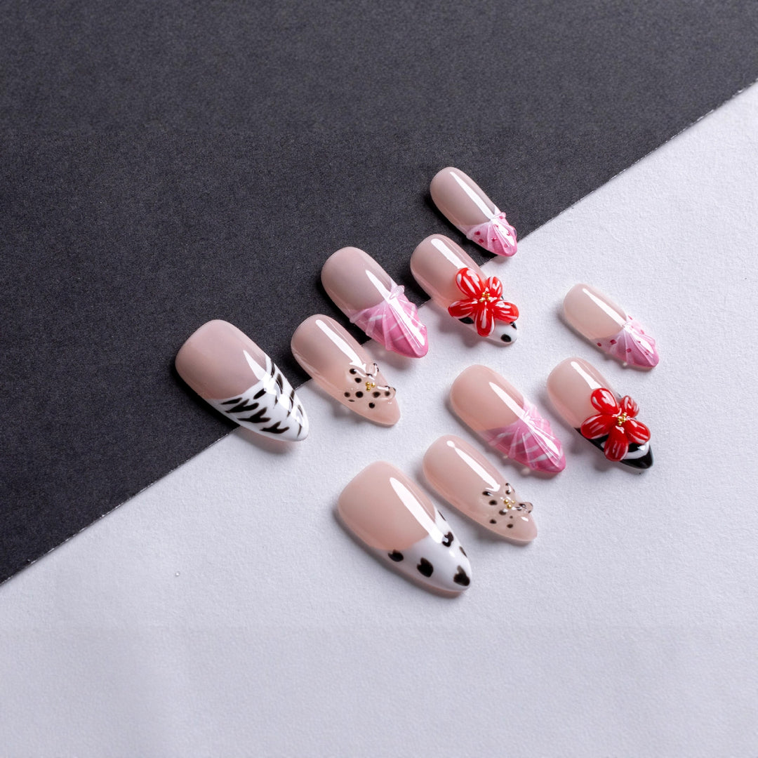 Artistic Floral Printed Press-On Nails