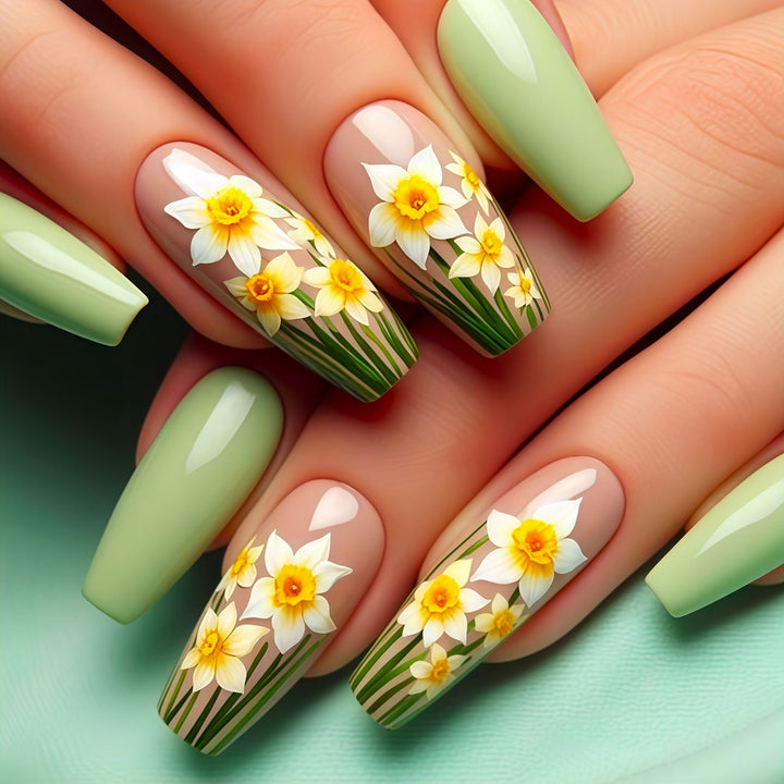 Floral Daffodil Press-On Nail Art Kalsten