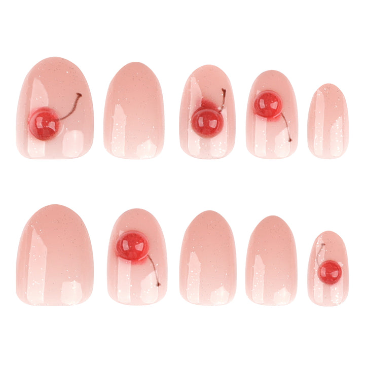 Elegant artificial nails with glitter and cherry motif Kalsten