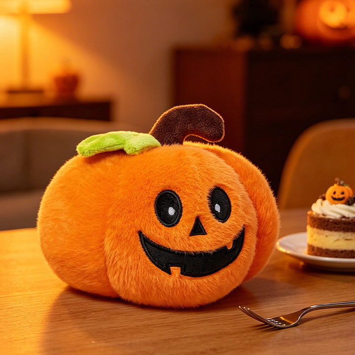 Cozy decorative pumpkin plush pillow with face and velvet feet