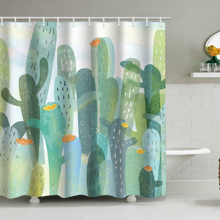 Cactus Garden-Themed Shower Curtain Kalsten