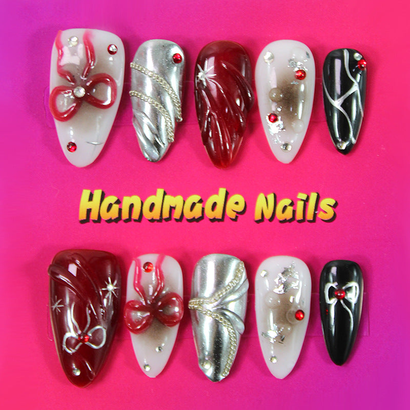 Acrylic nail set with elegant 3D decorations and creative designs Kalsten