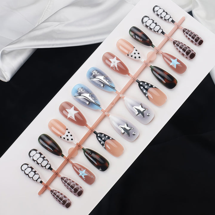 Artistic Press-On Nail Set with Star and Geometric Designs Kalsten