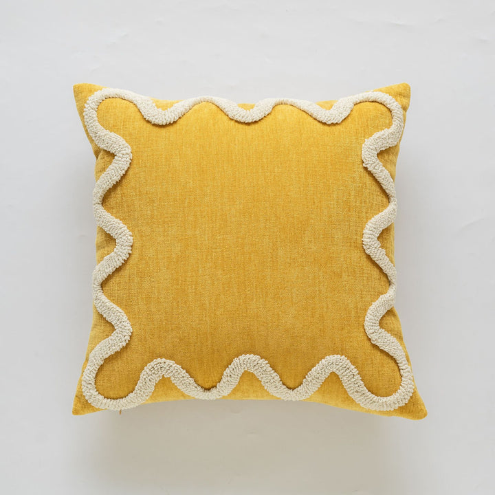 Decorative Textured Square Throw Pillow Cover with Wavy Chenille Loop Trim