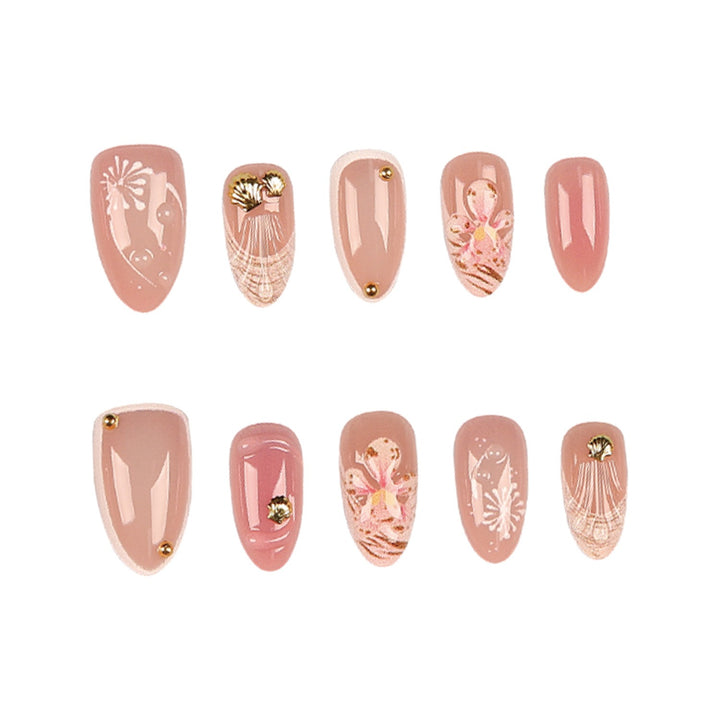 Decorative Nail Tips Set with Gold Accents