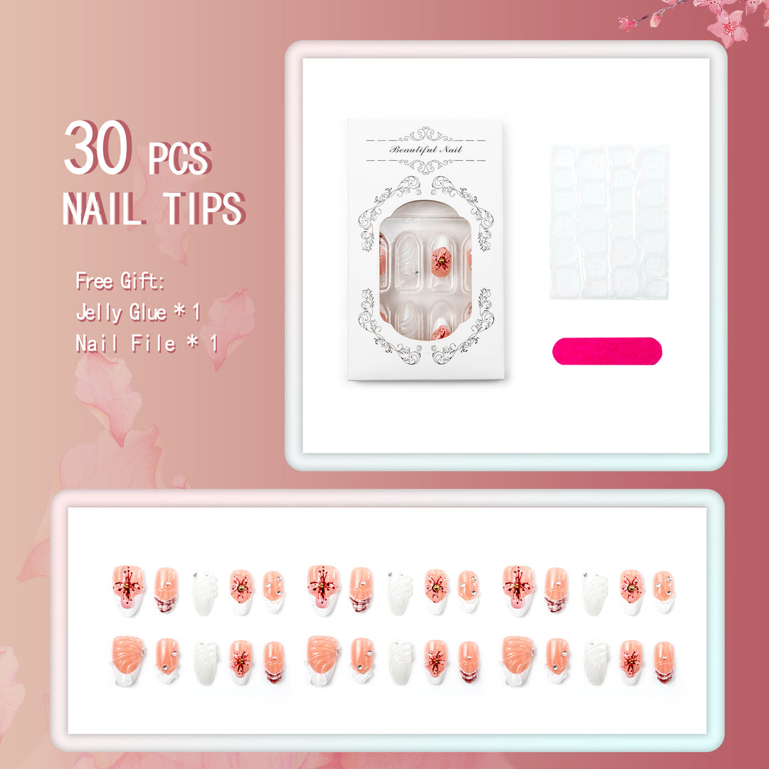 Decorative Floral-Embossed Press-On Nail Set
