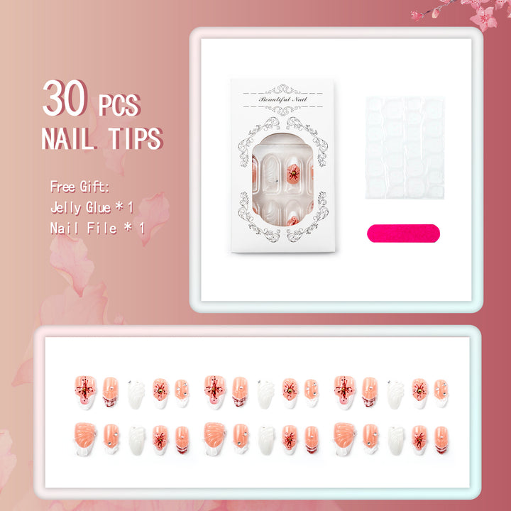 Decorative Floral-Embossed Press-On Nail Set