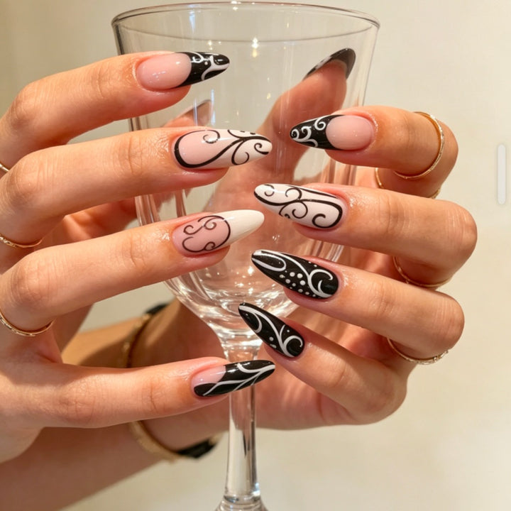 Artistic Stiletto Press-On Nails with Intricate Patterns Kalsten