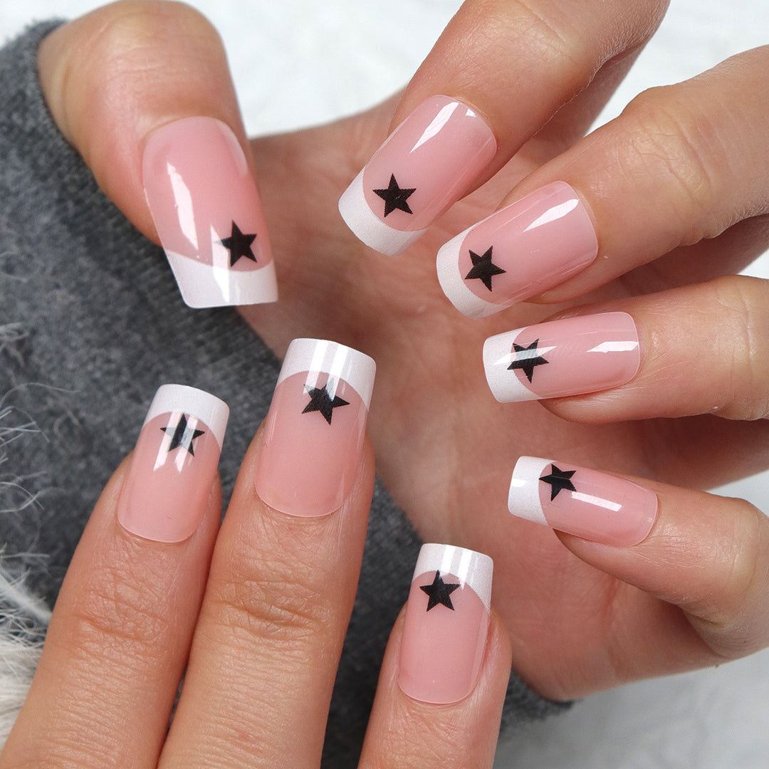 Artistic French Tip Press-On Nails with Star Accents Kalsten