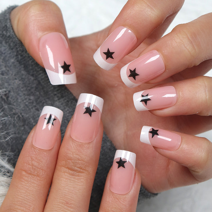 Artistic French Tip Press-On Nails with Star Accents Kalsten