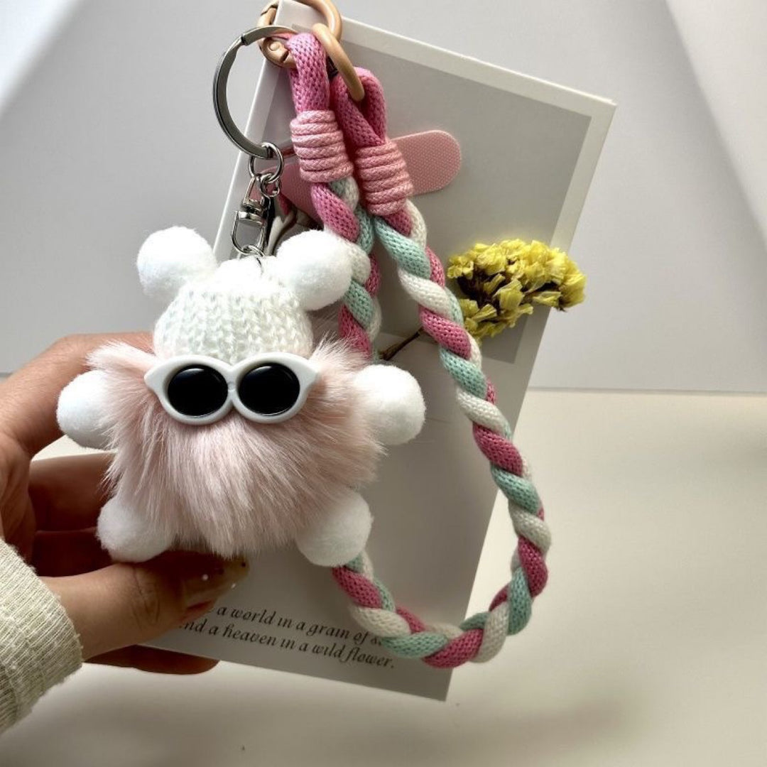 Cute Plush Creature Keychain with Colorful Braided Lanyard Kalsten