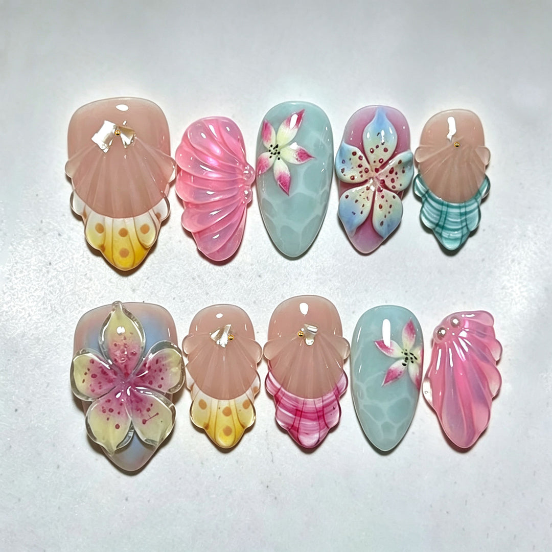 Artistic Floral Shell Press-On Nails Kalsten