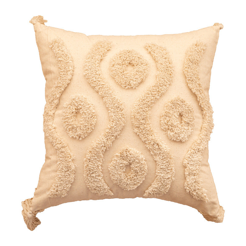Textured Tufted Boho Shag Accent Throw Pillow with Tasseled Corners and Removable Cover