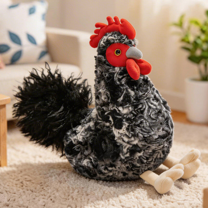 Lifelike Plush Hen Floor Cushion with Fluffy Faux Fur and Embroidered Face Kalsten