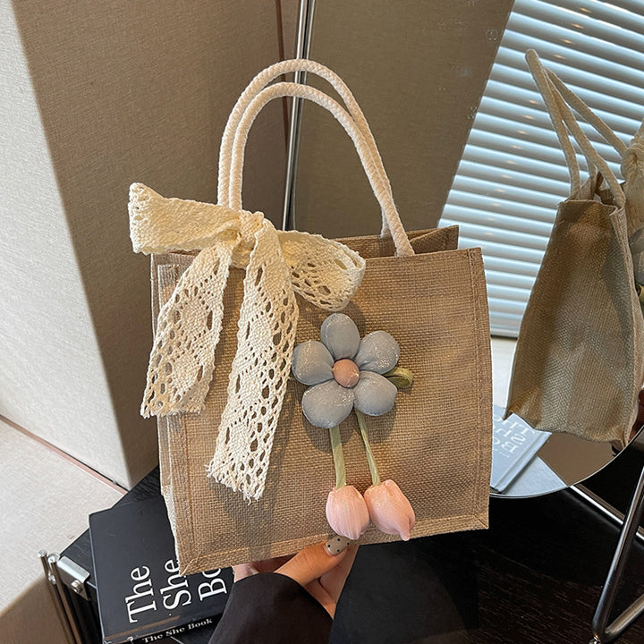 Floral Accent Handcrafted Tote Bag