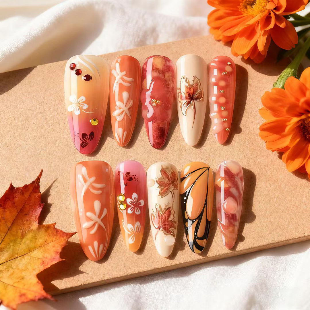 Artistic Nail Art Design Set with Autumn Leaves